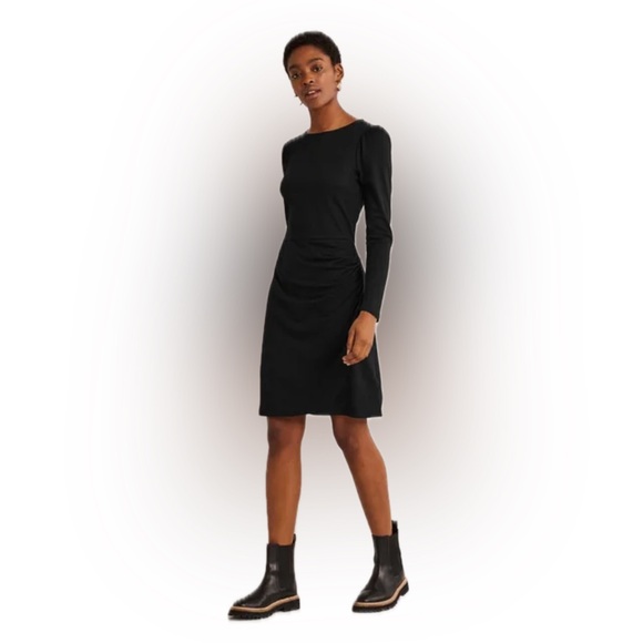 NWT Boden Black Solid Ruched Jersey Knit Crew Neck Long Sleeve Mini Dress 6 - Picture 1 of 17